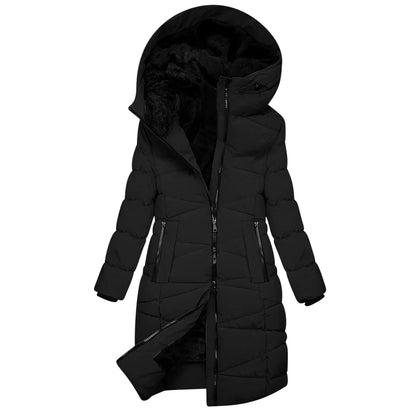 Damen Winter Steppmantel Lang mit Kapuze – Winddichte Daunenjacke mit Reißverschluss, Modisch & Warm