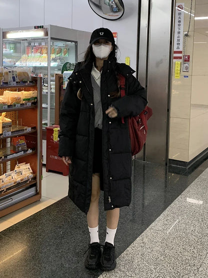 Women's long quilted coat with hood, solid colors