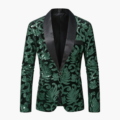 Men's Tuxedo Jacket – Elegant Party Blazer with Glitter Sequins and Modern Shawl Collar for Festive Occasions
