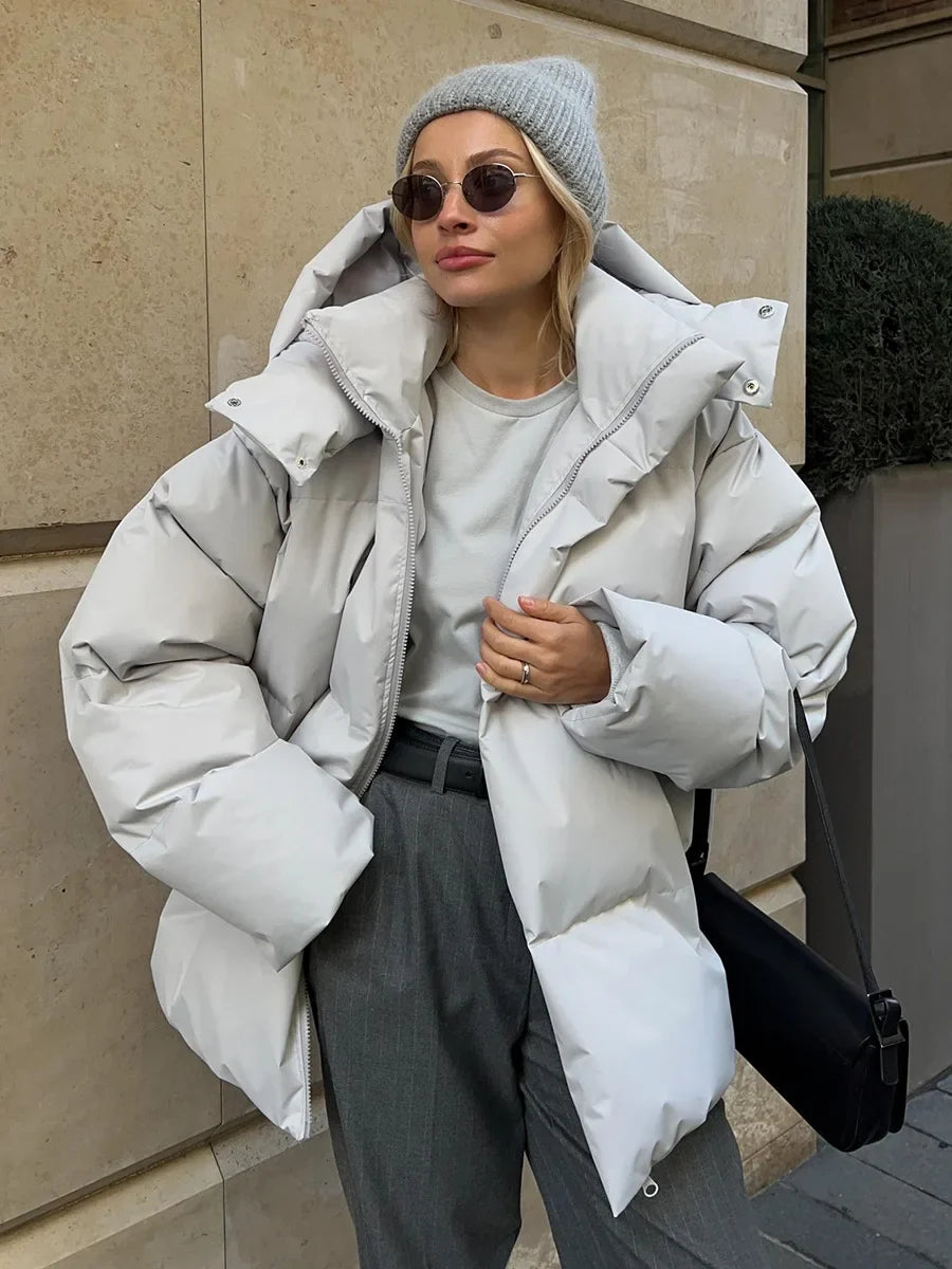 Damen Daunenjacke Winter Kurz Gepolsterte Steppjacke mit Kapuze