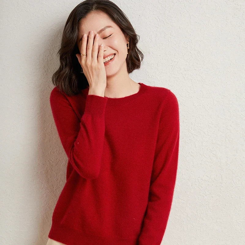 Women's Crew Neck Fine-Knit Long-Sleeve Sweatshirt