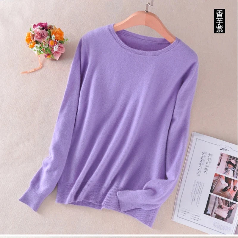 Women's Crew Neck Long-Sleeve Basic Knit Sweater in Many Colors