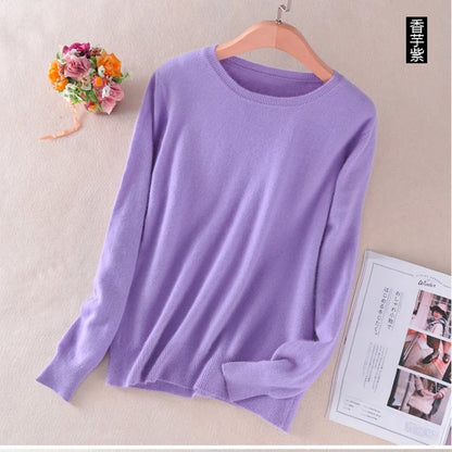 Women's Crew Neck Long-Sleeve Basic Knit Sweater in Many Colors