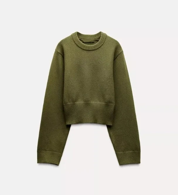 Damen Cropped Pullover Rundhals Langarm