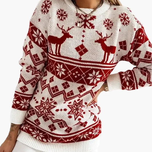 Damen Pullover Weihnachtsmotiv Rentier Norwegerstil – Modischer Winter Sweater für Freizeit & Festliche Anlässe