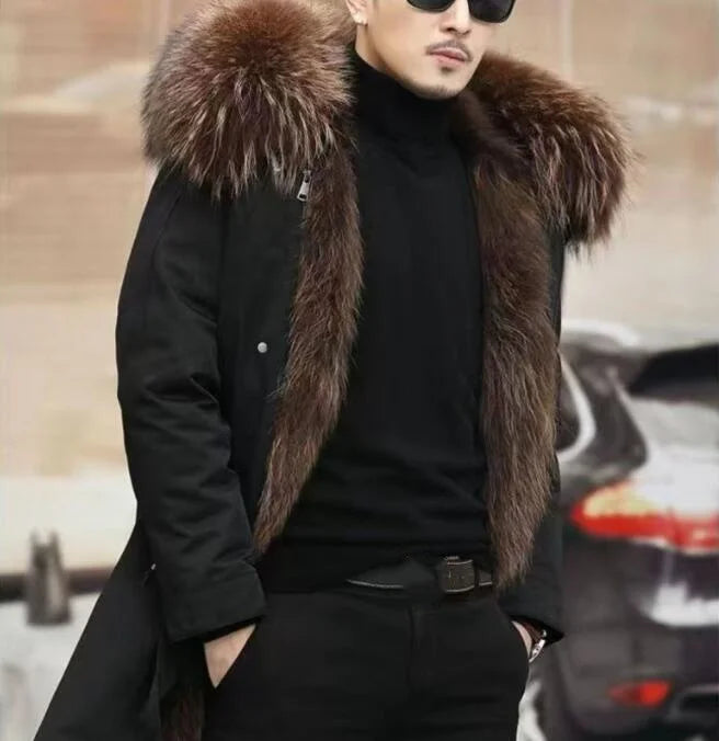 Herren Winterparka mit abnehmbarem Kunstpelz-Futter und Kapuze