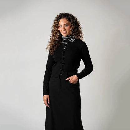 Damen Cardigan Kurz Strickjacke Rundhals Knopfleiste