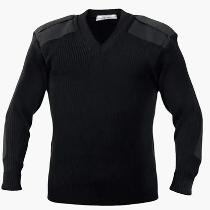 Men's Military-Style Knit Sweater with V-Neck – Fashionable Casual and Outdoor Sweater