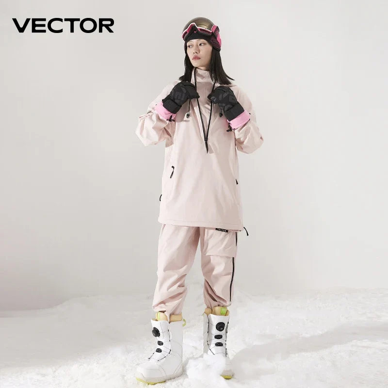 Unisex Ski Anorak Überziehjacke mit Kapuze und Reißverschluss