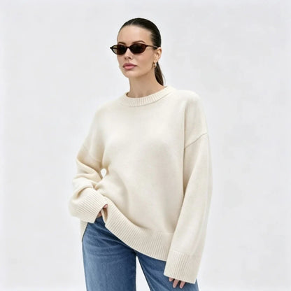 Women's Oversized Crewneck Sweater with Ribbed Cuffs, Loose-Fit Knit