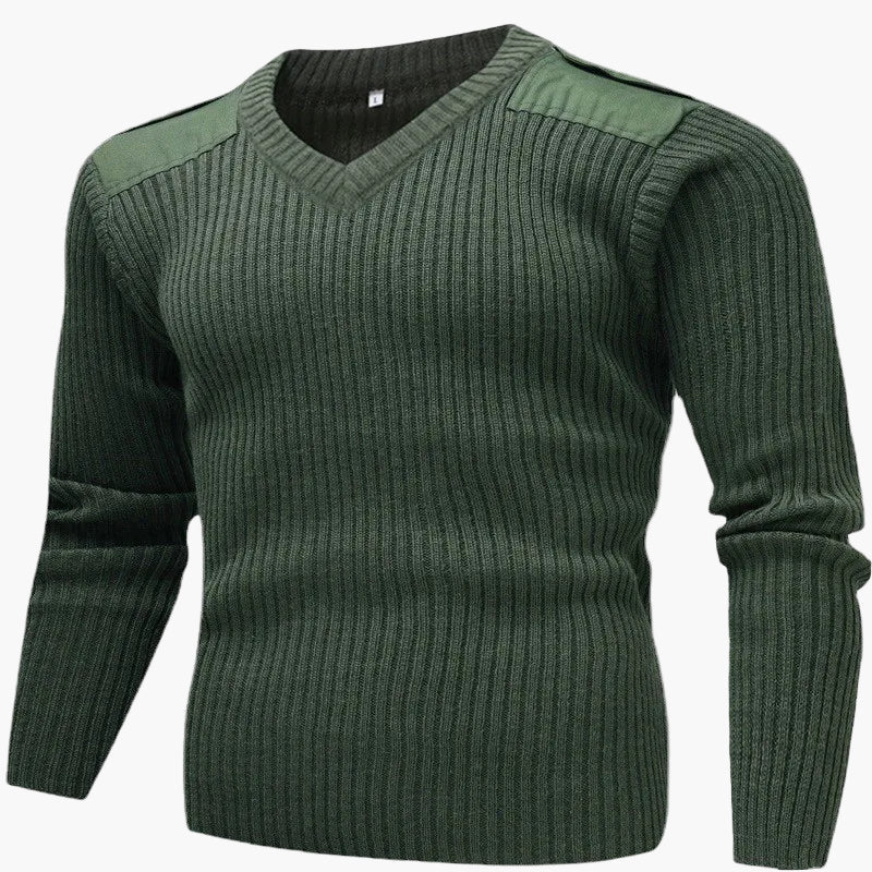 Men's Military-Style Knit Sweater with V-Neck – Fashionable Casual and Outdoor Sweater