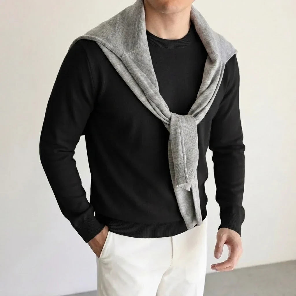 Herren Rundhals Pullover Basic Langarm Strickpullover Einfarbig