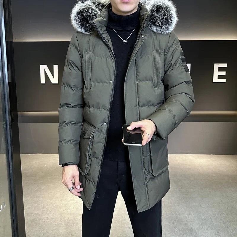 Herren Winterparka mit Kapuze und Pelzbesatz Gepolstert