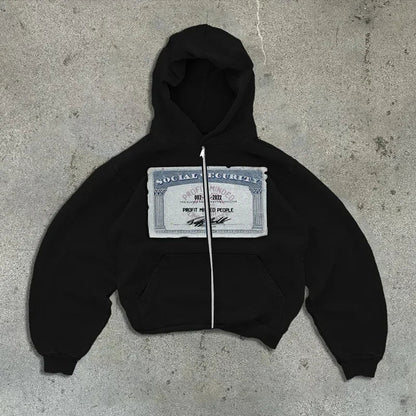 Unisex Zip-Up Hoodie with Hood and Graphic Print