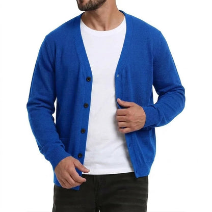 Men's V-neck cardigan with buttons and pockets, heathered look