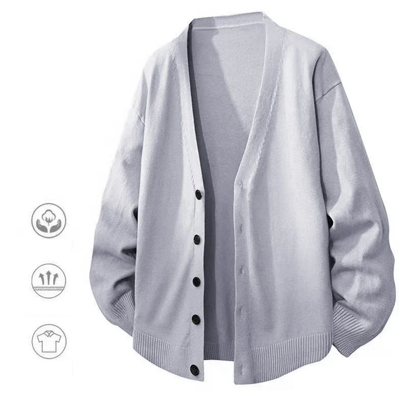 Herren Strickjacke V-Ausschnitt Unifarben Knöpfe