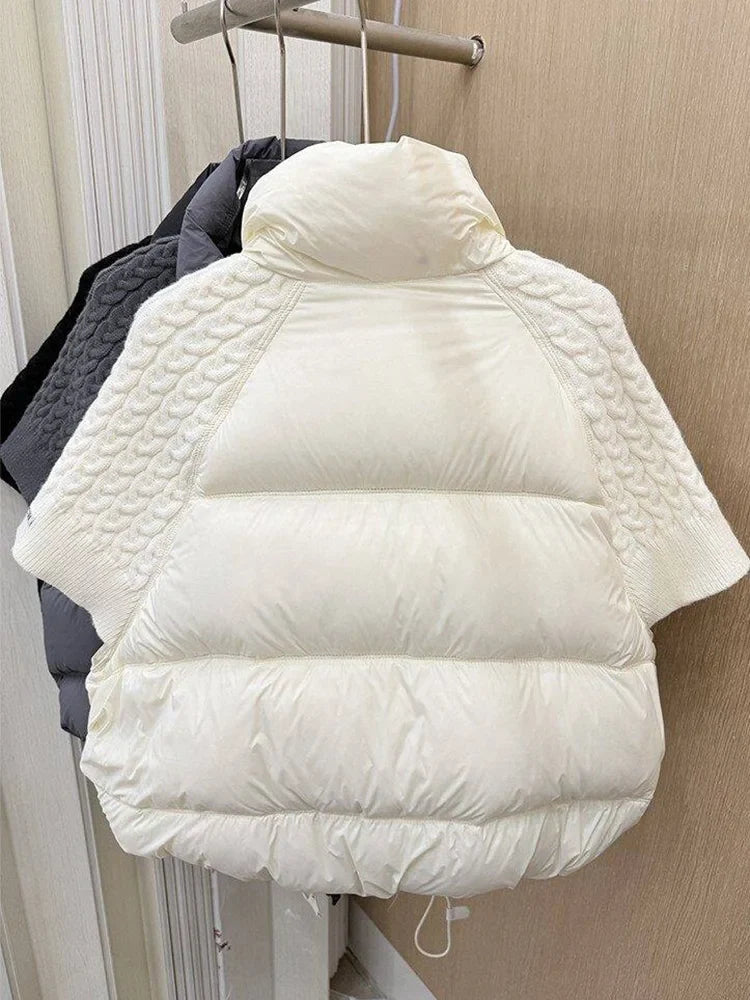Women's Short-Sleeve Quilted Vest with Knitted Sleeves Black