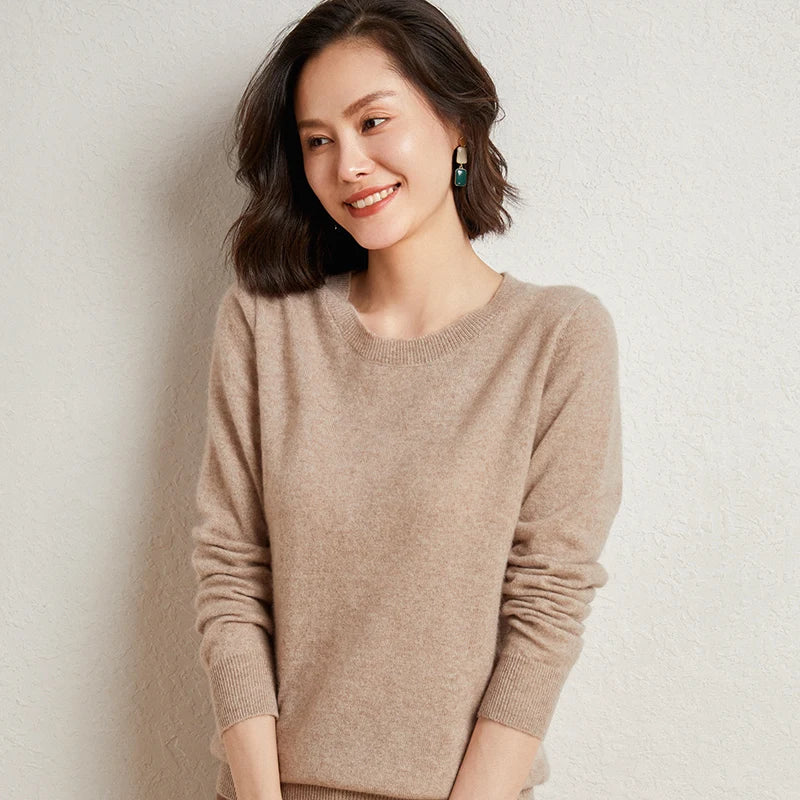 Women's Crew Neck Fine-Knit Long-Sleeve Sweatshirt