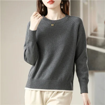 Women's Crew-Neck Long-Sleeved Fine-Knit Basic Top
