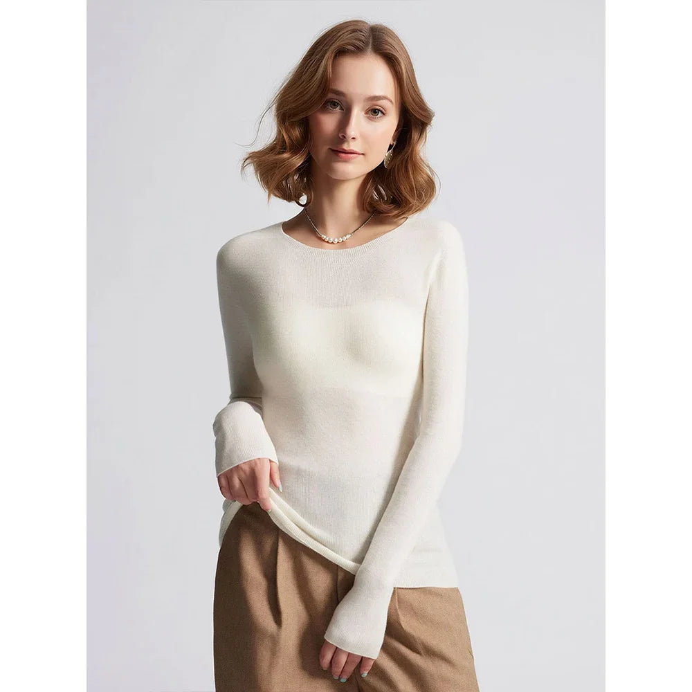 Women's Slim-Fit Crew-Neck Fine-Knit Long-Sleeve Top