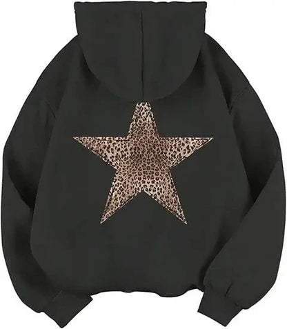 Women's hoodie with leopard star print on the back, oversized hooded sweatshirt
