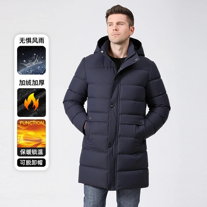 Herren Daunenparka mit Kapuze - Langer Wintermantel in verschiedenen Farben