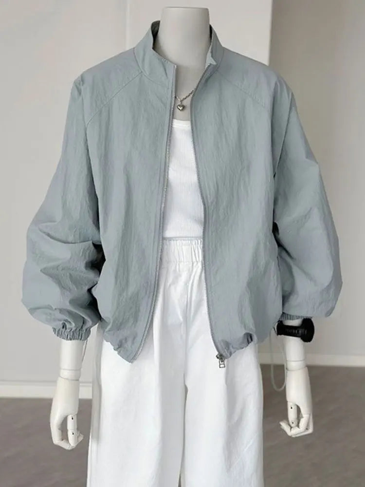 Damen Leichte Bomberjacke mit Stehkragen und Reißverschluss