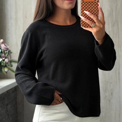 Women's crew-neck long-sleeve sweater with a knit-look texture