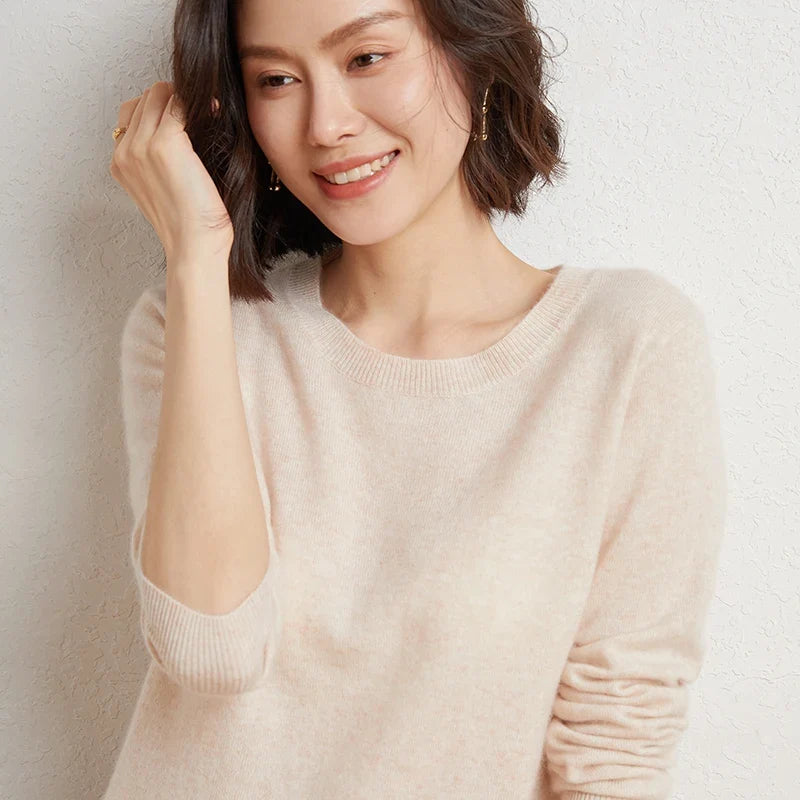 Women's Crew Neck Fine-Knit Long-Sleeve Sweatshirt