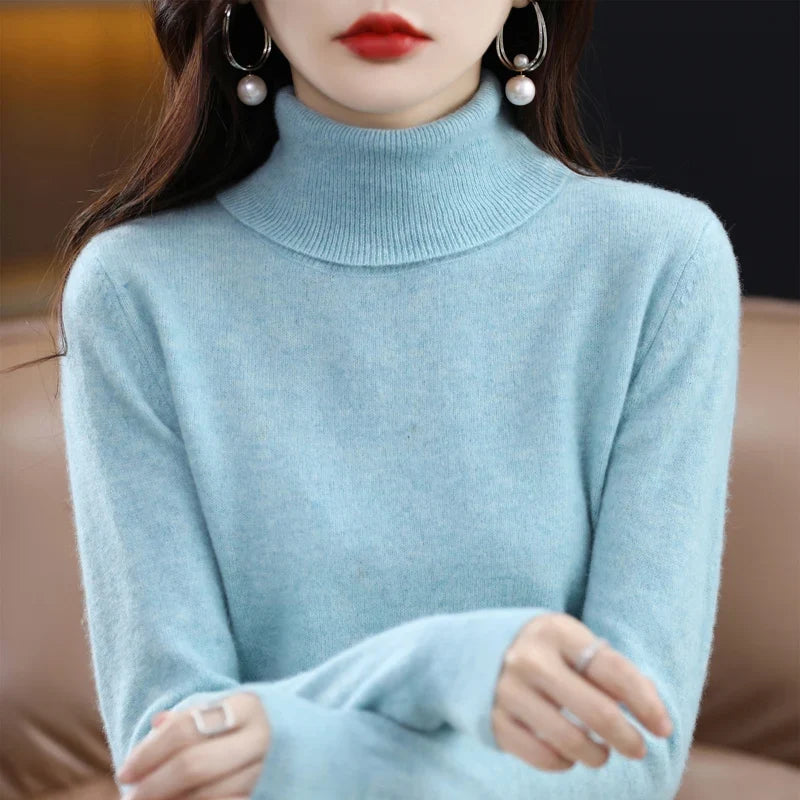 Women's turtleneck sweater made of soft material long sleeves in various colors