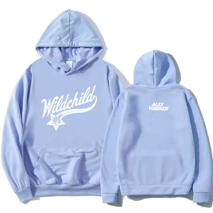 Unisex red hoodie with "Wildchild" star and text print