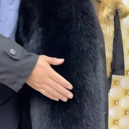 Herren Winterparka mit abnehmbarem Kunstfellfutter Schwarz