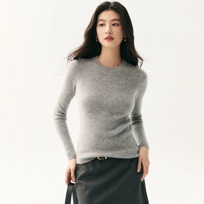 Damen Pullover Rundhals Langarm Gerippter Saum in verschiedenen Farben