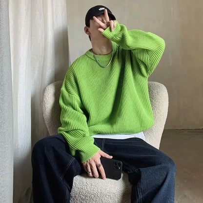 Unisex chunky-knit oversized crew-neck long-sleeve sweater