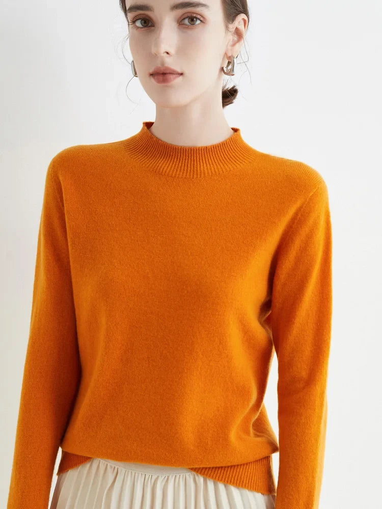 Women's fine-knit turtleneck sweater, long sleeve, basic