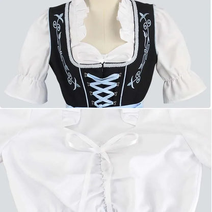 Damen Dirndl Trachtenkleid Schwarz Blau mit Stickerei und Schürze