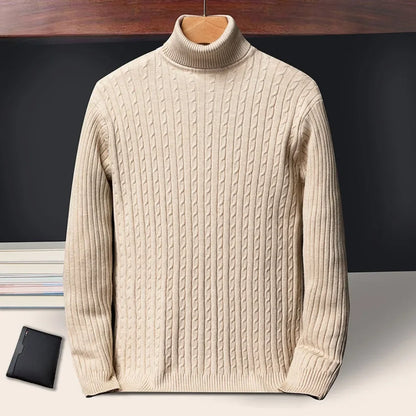 Cable-knit turtleneck sweater, knitted pullover for men