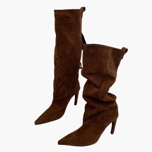 Damen Stiefel mit hohem Absatz und spitzer Zehenpartie – Elegante Slouchy Boots für Herbst und Winter