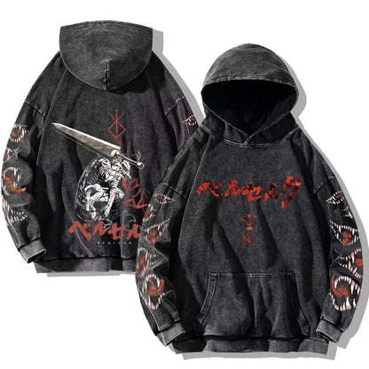 Oversized washed unisex hoodie with graphic print