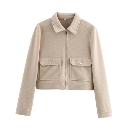 Short Jacket with Zipper and Flap Pockets