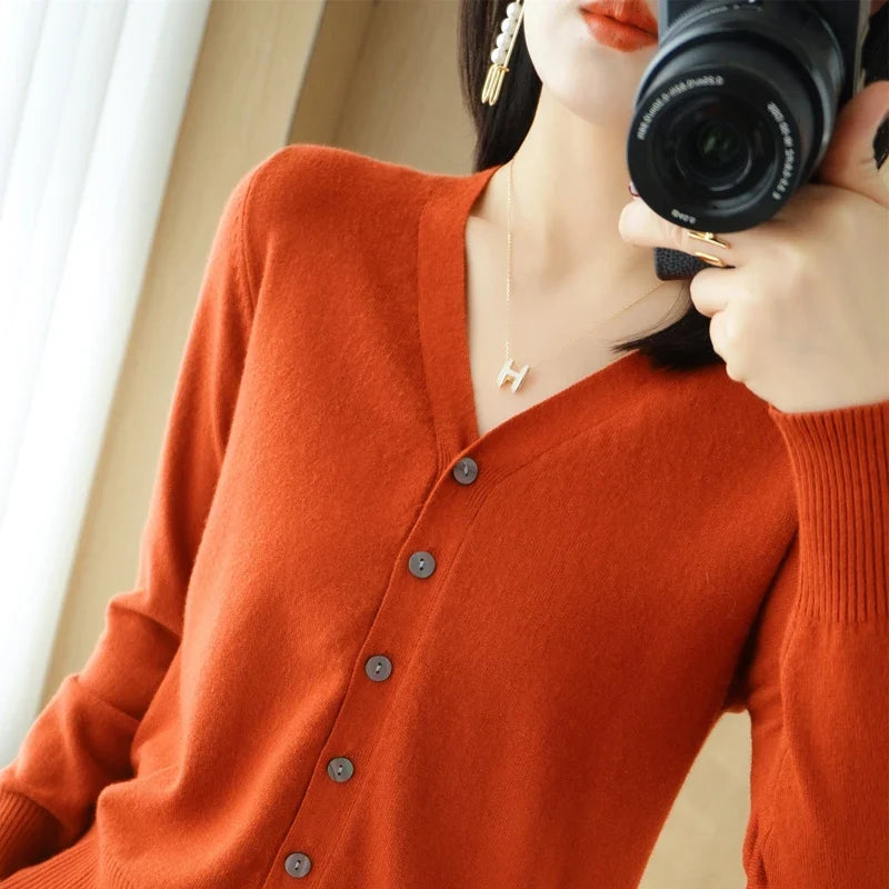 Damen Strick-Cardigan mit V-Ausschnitt und Knopfleiste