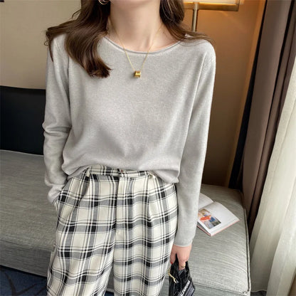 Damen Langarm Oberteil Rundhals Pullover Mehrfarbig