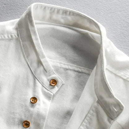 Men's Stand Collar Casual Shirt Vintage Style – Modern Long Sleeve Shirt for Everyday and Business
