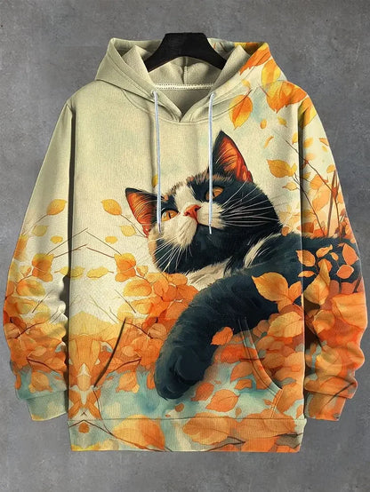 Hoodie with cat print and kangaroo pocket – Various designs