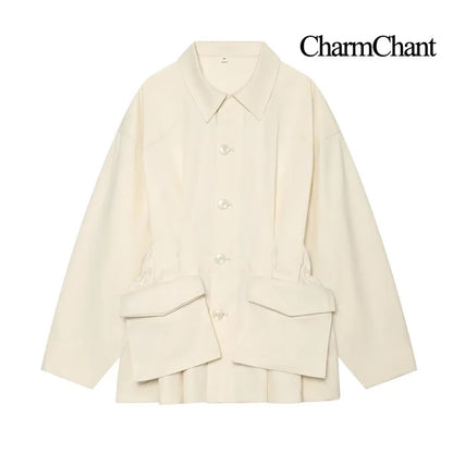 Loose-fit shirt jacket with collar and patch pockets