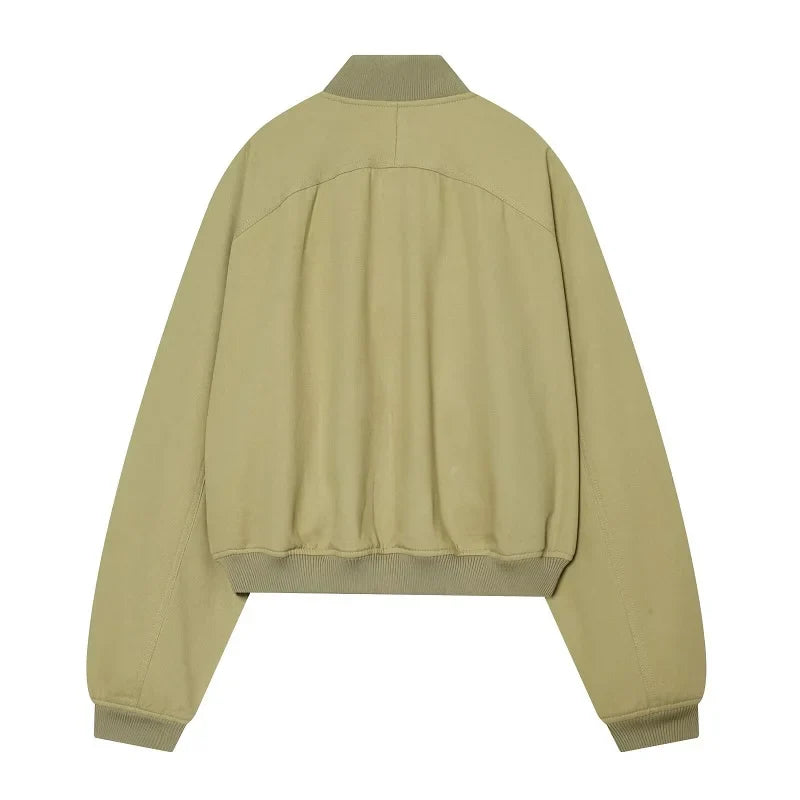 Kurze Bomberjacke für Damen, Beige/Grün
