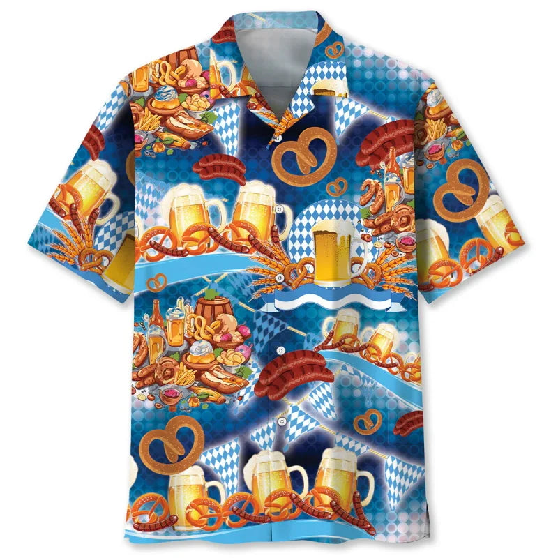 Kurzarmhemd mit Oktoberfest-Motiven, Bier, Brezeln und Wurst-Print