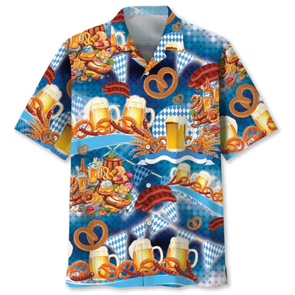 Kurzarmhemd mit Oktoberfest-Motiven, Bier, Brezeln und Wurst-Print