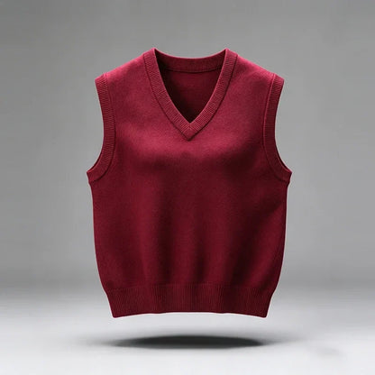 Knitted vest V-neck sleeveless solid color