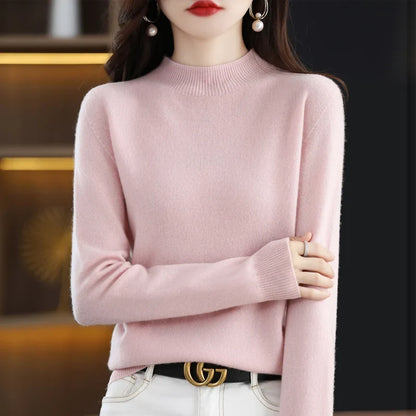 Women's sweater with stand-up collar, long-sleeved, fine-knit basic top
